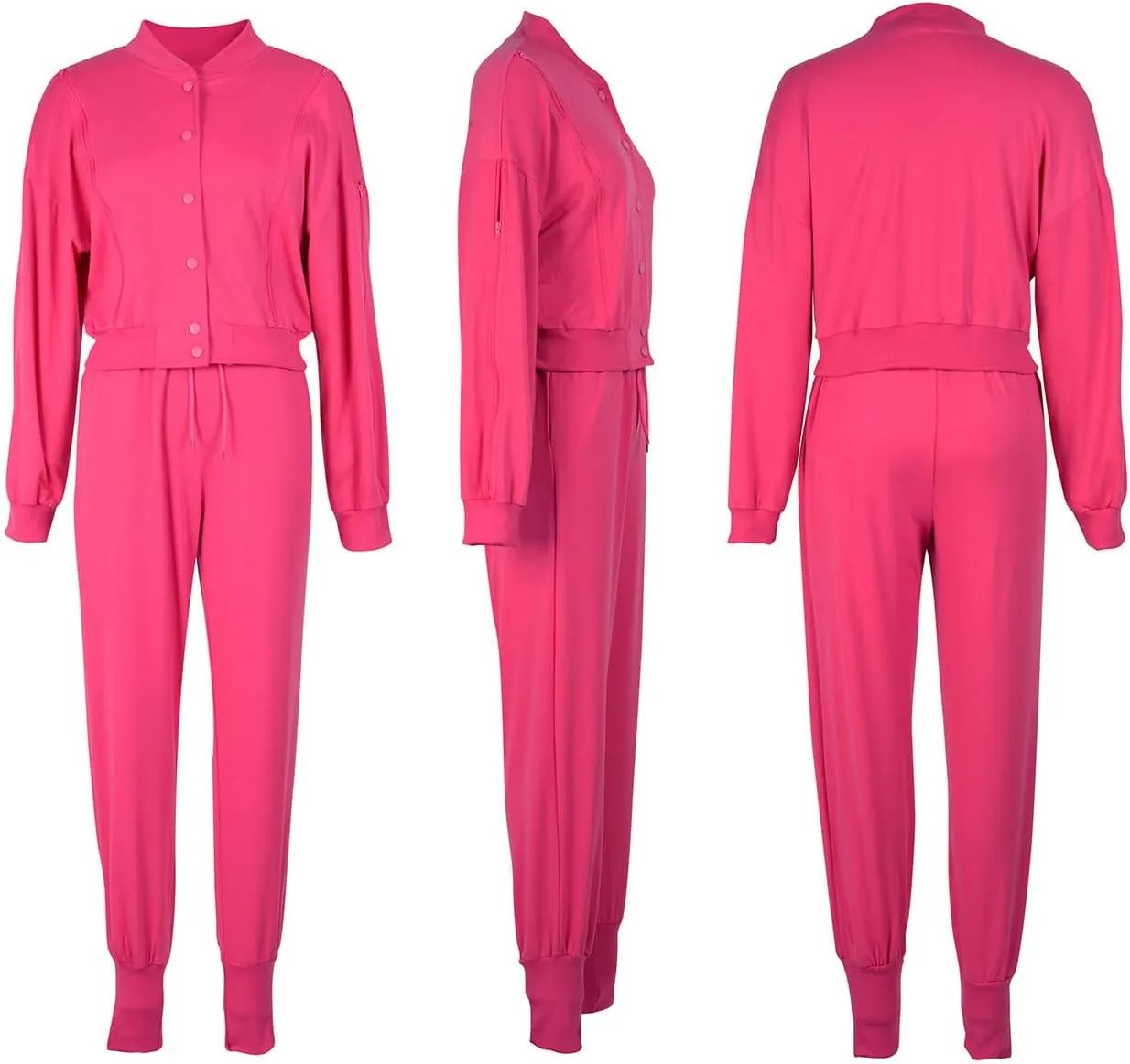 Akmipoem Sweatsuits for Women Set 2 Piece Jogger Outfits Zipper Split Long Sleeve Button Down Crop Top and Pants Tracksuit