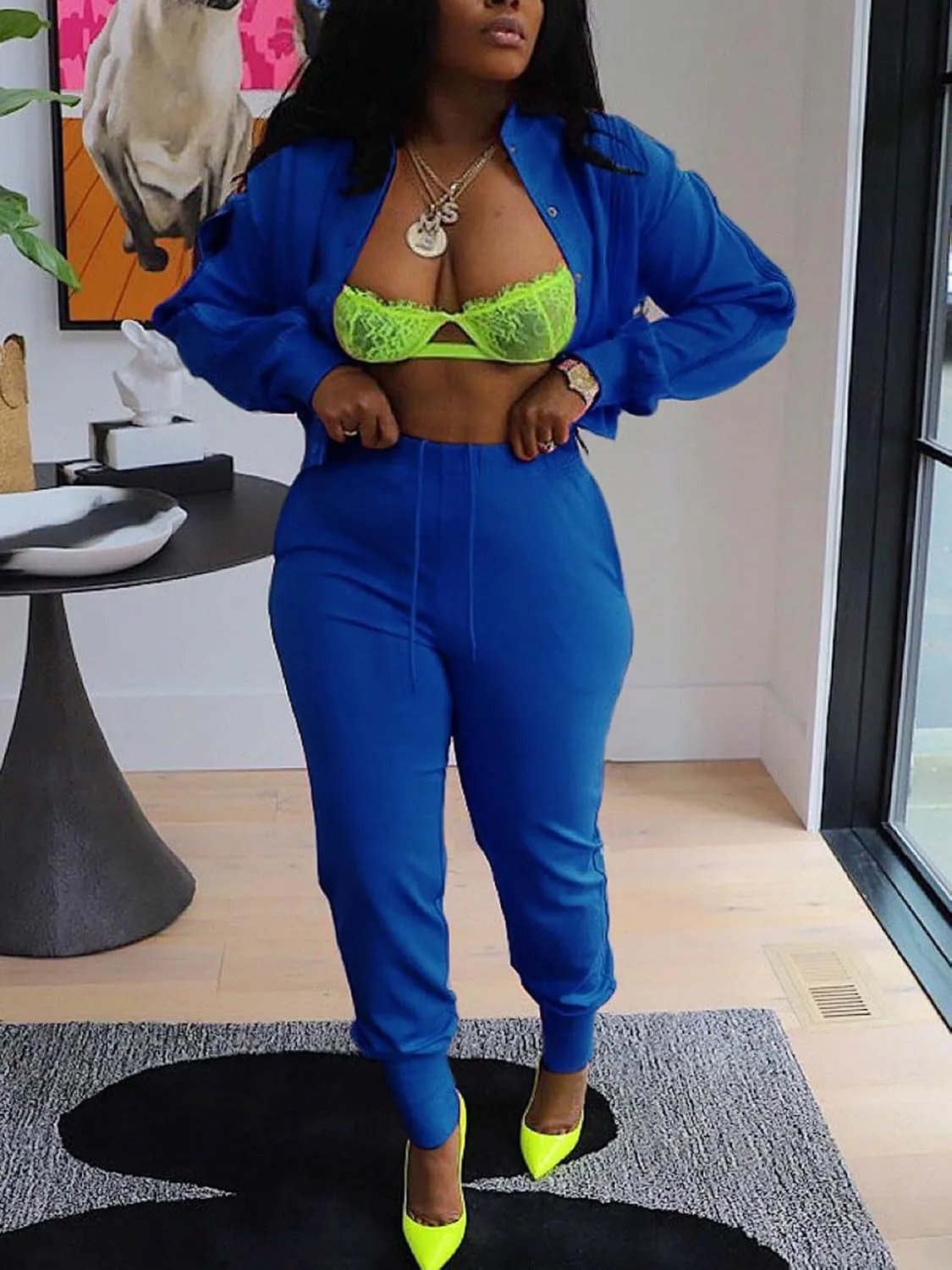 Akmipoem Sweatsuits for Women Set 2 Piece Jogger Outfits Zipper Split Long Sleeve Button Down Crop Top and Pants Tracksuit