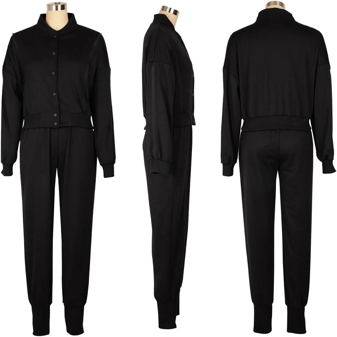 Akmipoem Sweatsuits for Women Set 2 Piece Jogger Outfits Zipper Split Long Sleeve Button Down Crop Top and Pants Tracksuit