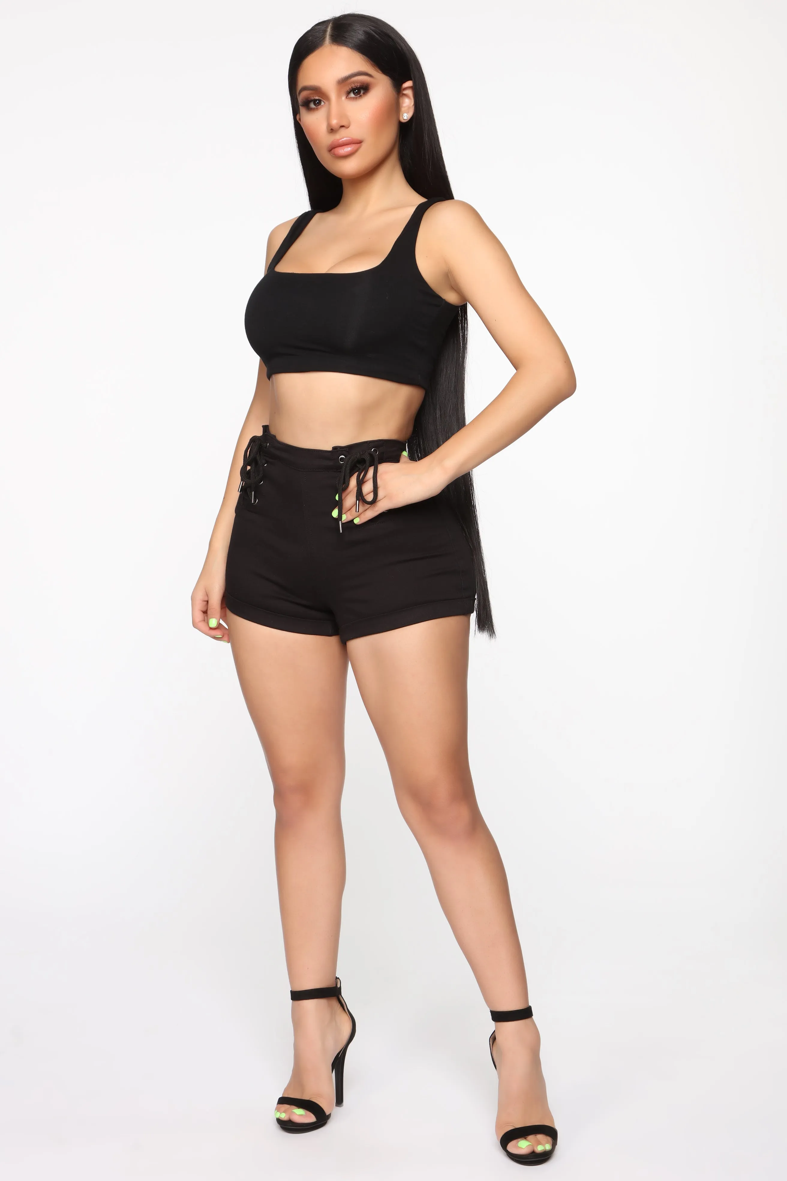 All Tied High Rise Lace Up Shorts - Black