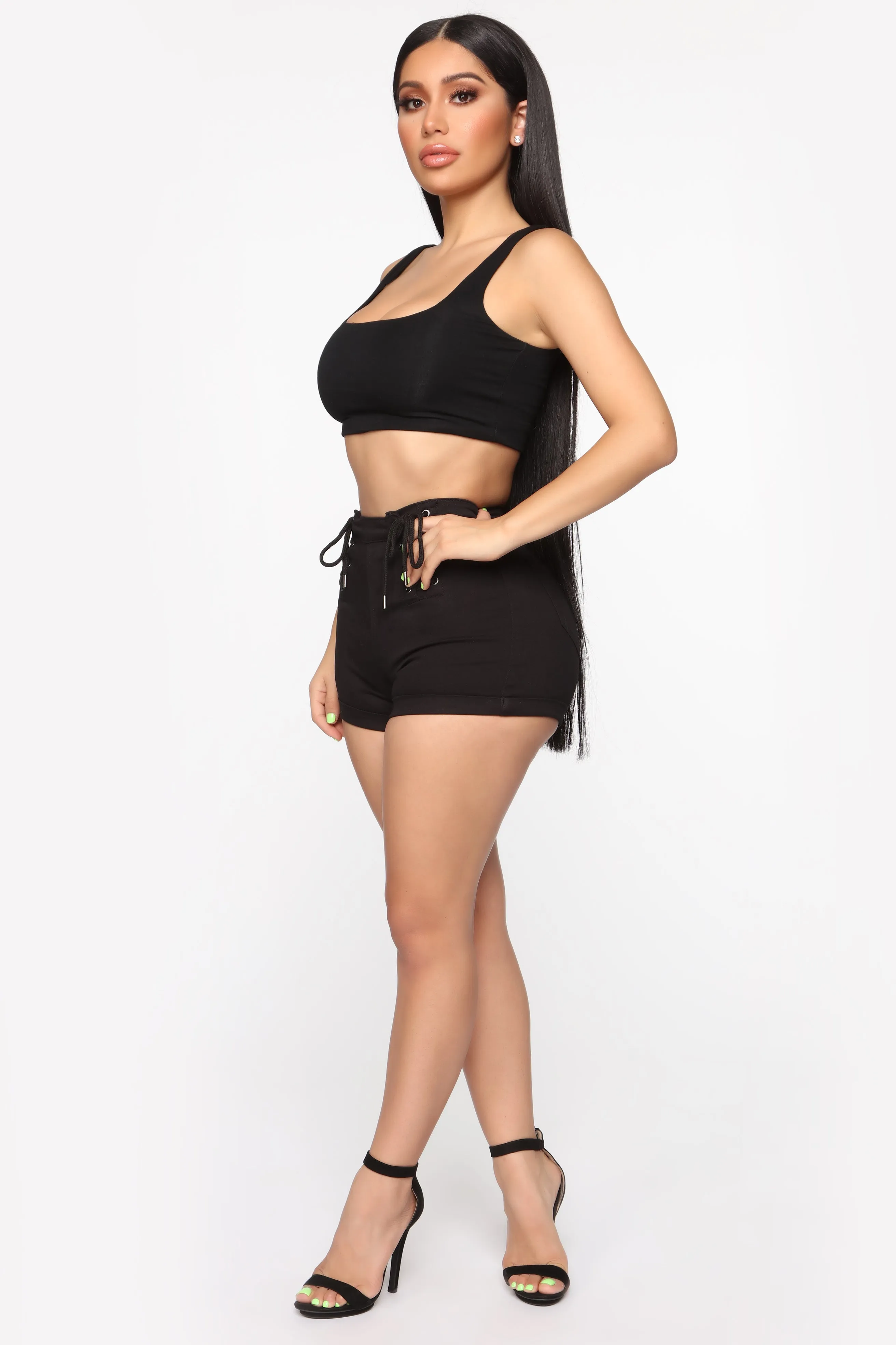 All Tied High Rise Lace Up Shorts - Black