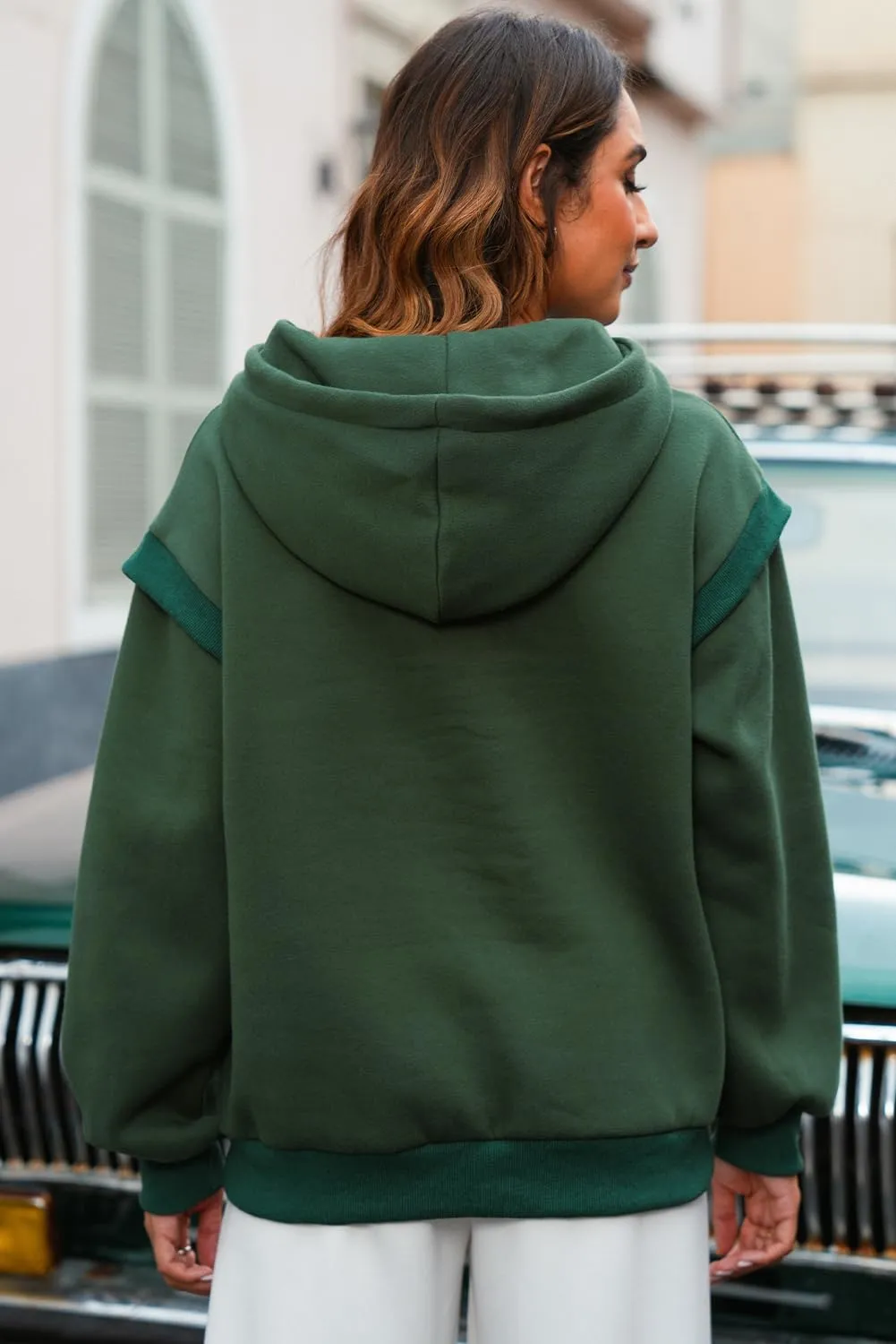 AlvaQ Womens Oversized Sweatshirt 2024 Colorblock Long Sleeve Layered Drawstring Hoodies Pullover Top with Pockets