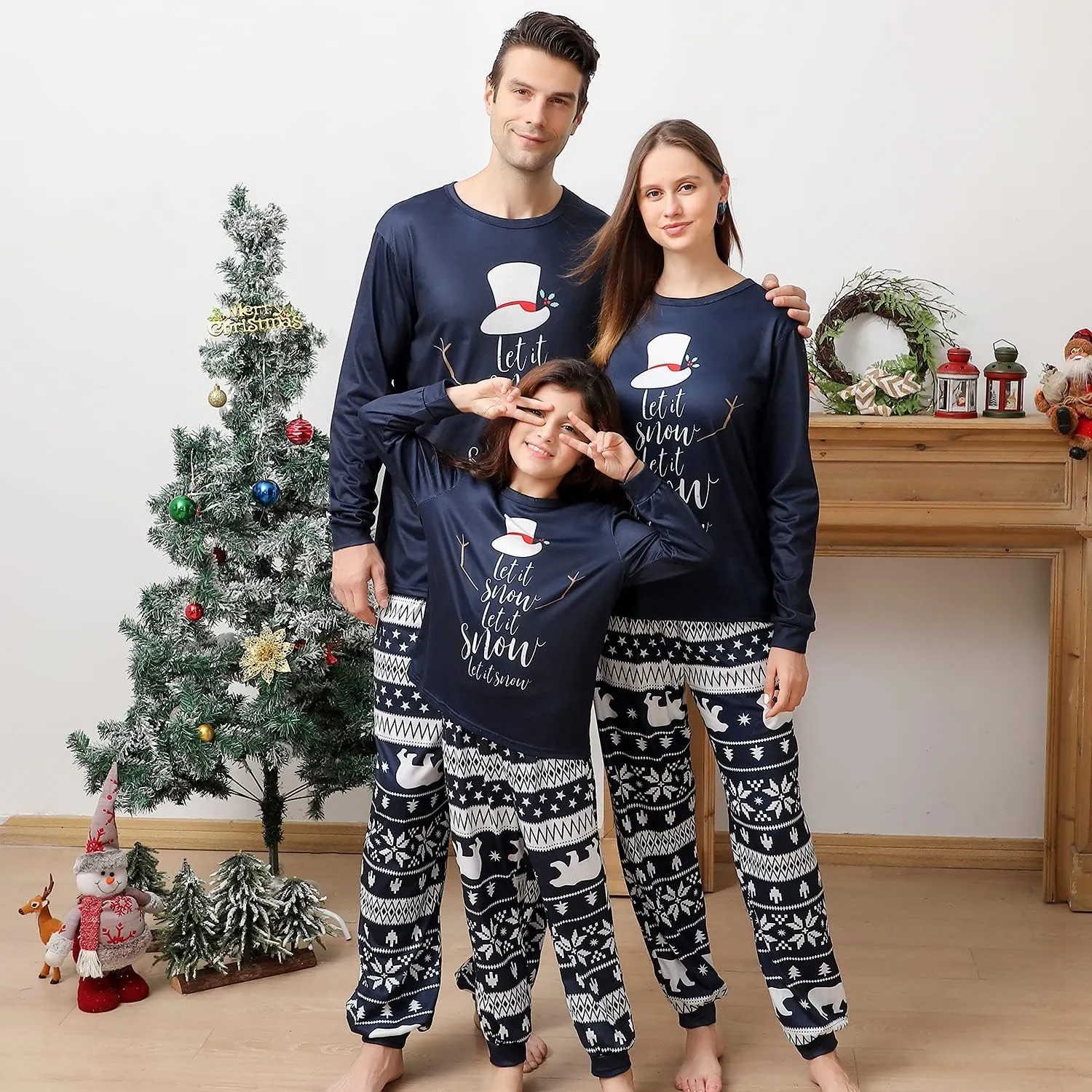 ANGELGGH Family Christmas PJs Matching Sets, Cute Holiday Pajamas Printed Top and Pants, Xmas Jammies for Couples/Men/Women