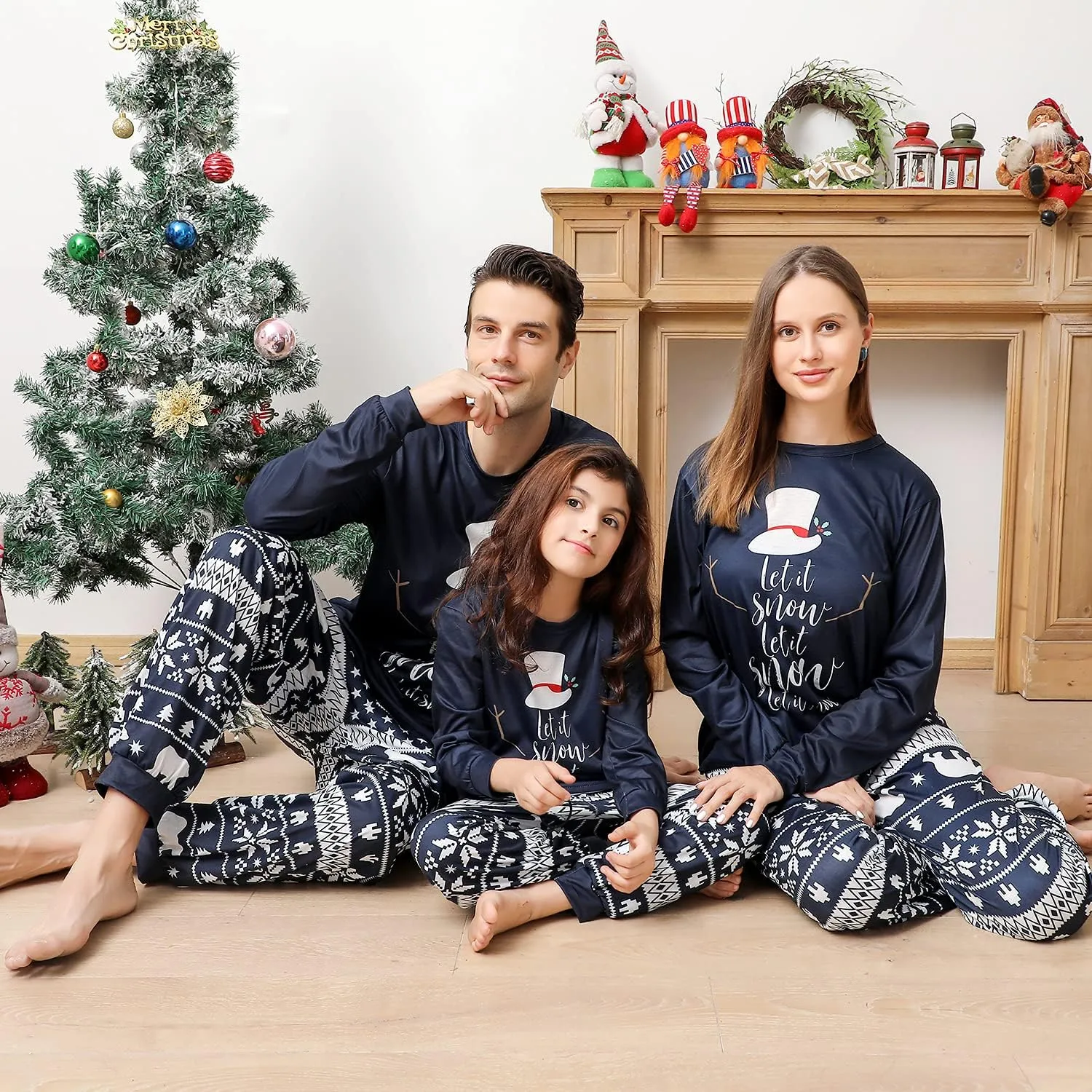 ANGELGGH Family Christmas PJs Matching Sets, Cute Holiday Pajamas Printed Top and Pants, Xmas Jammies for Couples/Men/Women