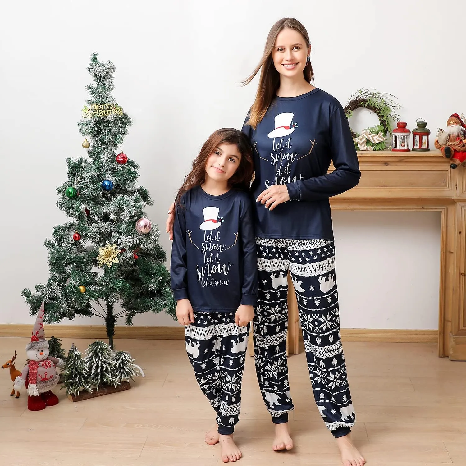 ANGELGGH Family Christmas PJs Matching Sets, Cute Holiday Pajamas Printed Top and Pants, Xmas Jammies for Couples/Men/Women
