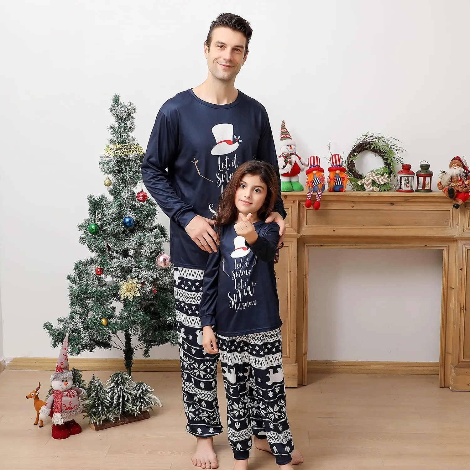 ANGELGGH Family Christmas PJs Matching Sets, Cute Holiday Pajamas Printed Top and Pants, Xmas Jammies for Couples/Men/Women