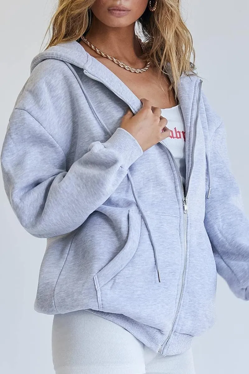 ATHMILE Women's Cute Hoodies Teen Girl Fall Jacket Oversized Sweatshirts Casual Drawstring Zip Up Y2K Hoodie with Pocket