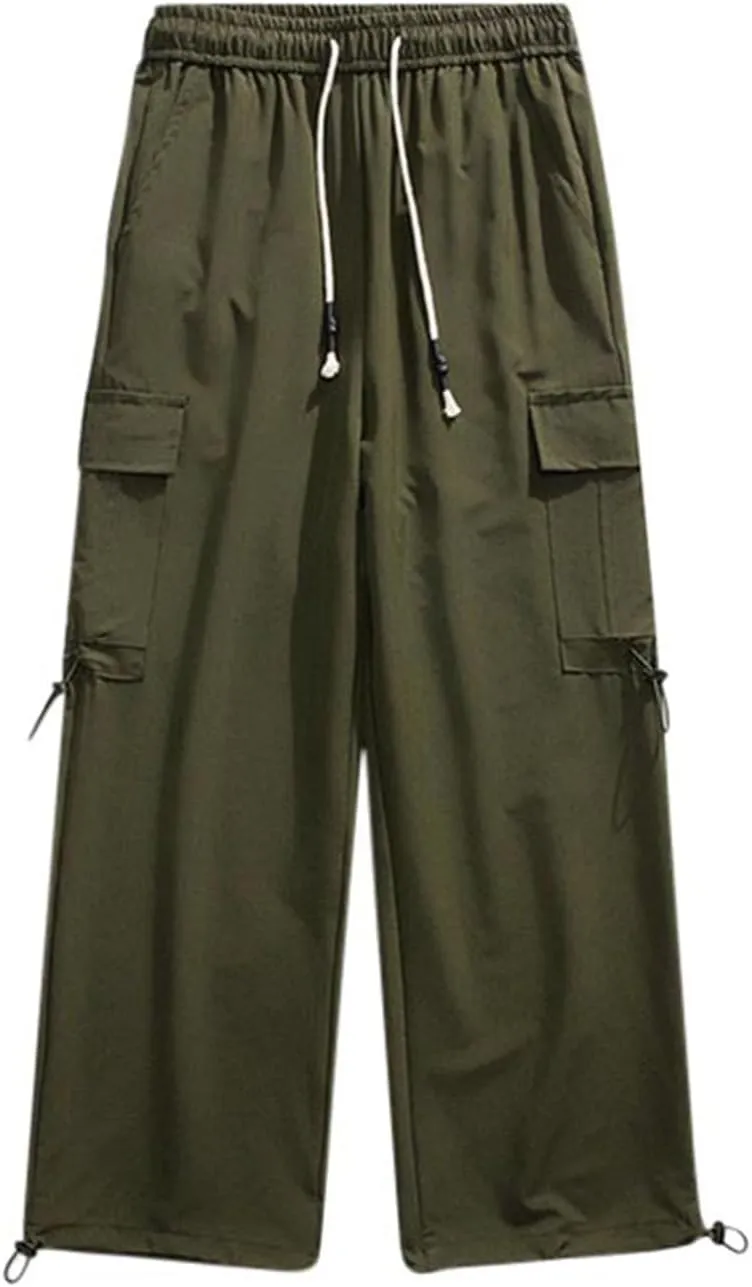 Aymnlox Mens Chino Pants Relaxed Fit with Multi Pockets Trousers Baggy Drawstring Elastic Waist Big and Tall Wide Leg Pants