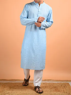 Badal Kantha Weaved Men's Kurta Sky Blue