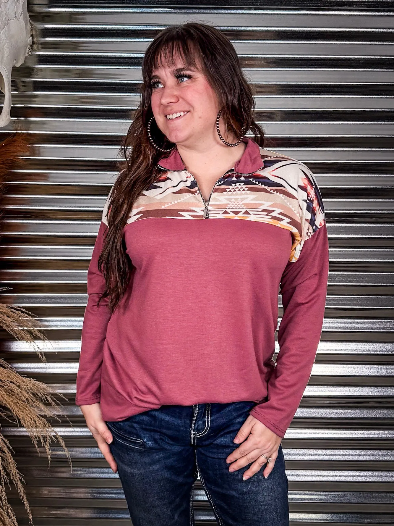Barrera Aztec Print Pullover - Dark Mauve