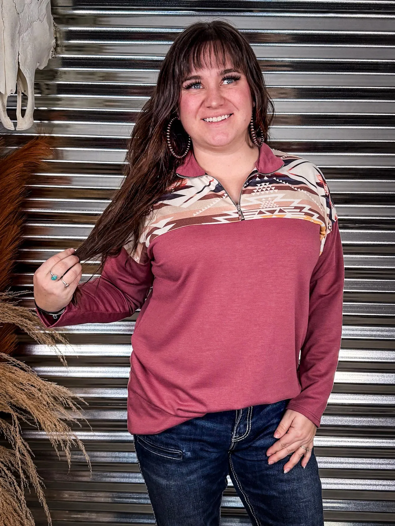 Barrera Aztec Print Pullover - Dark Mauve