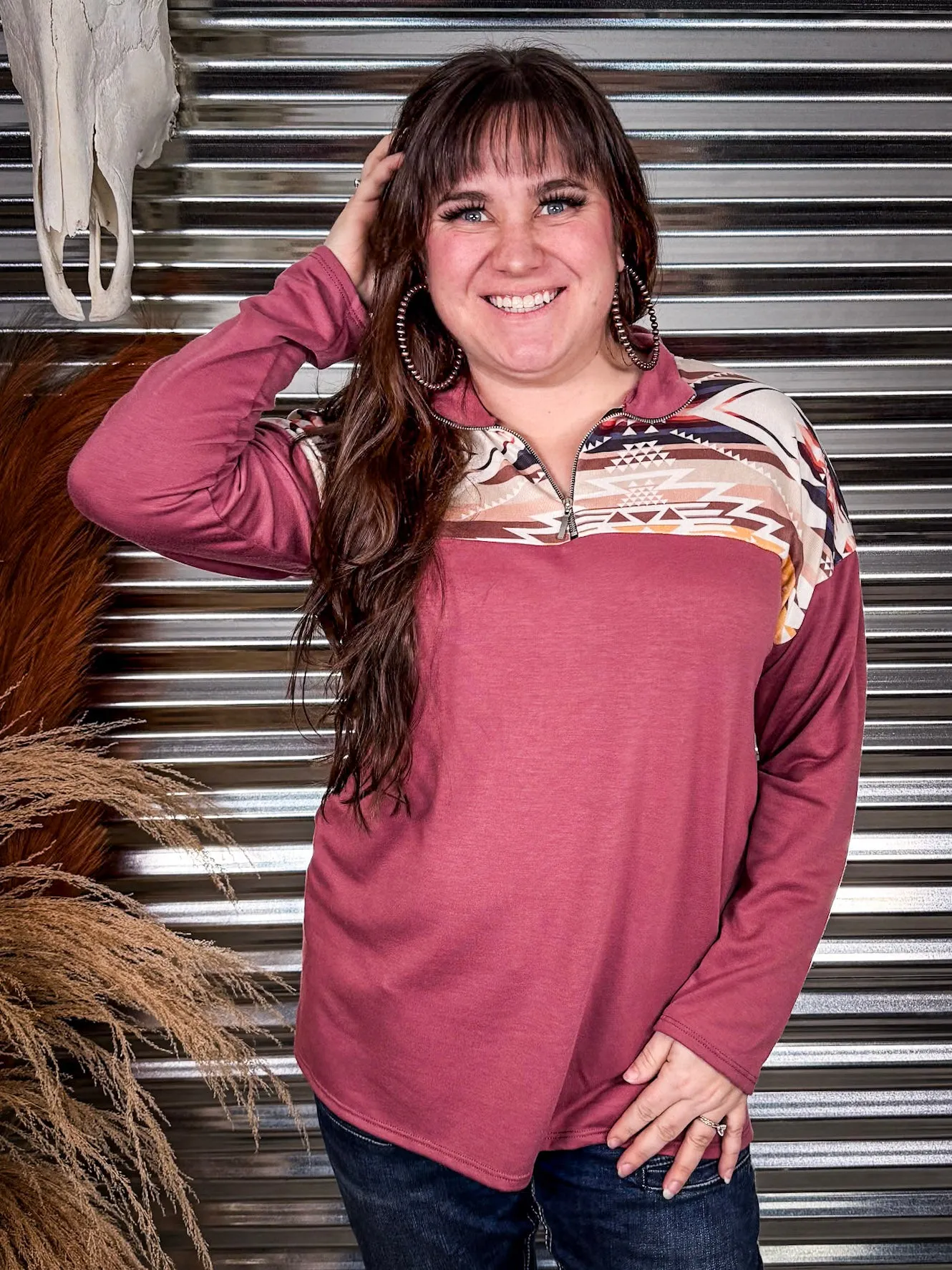 Barrera Aztec Print Pullover - Dark Mauve