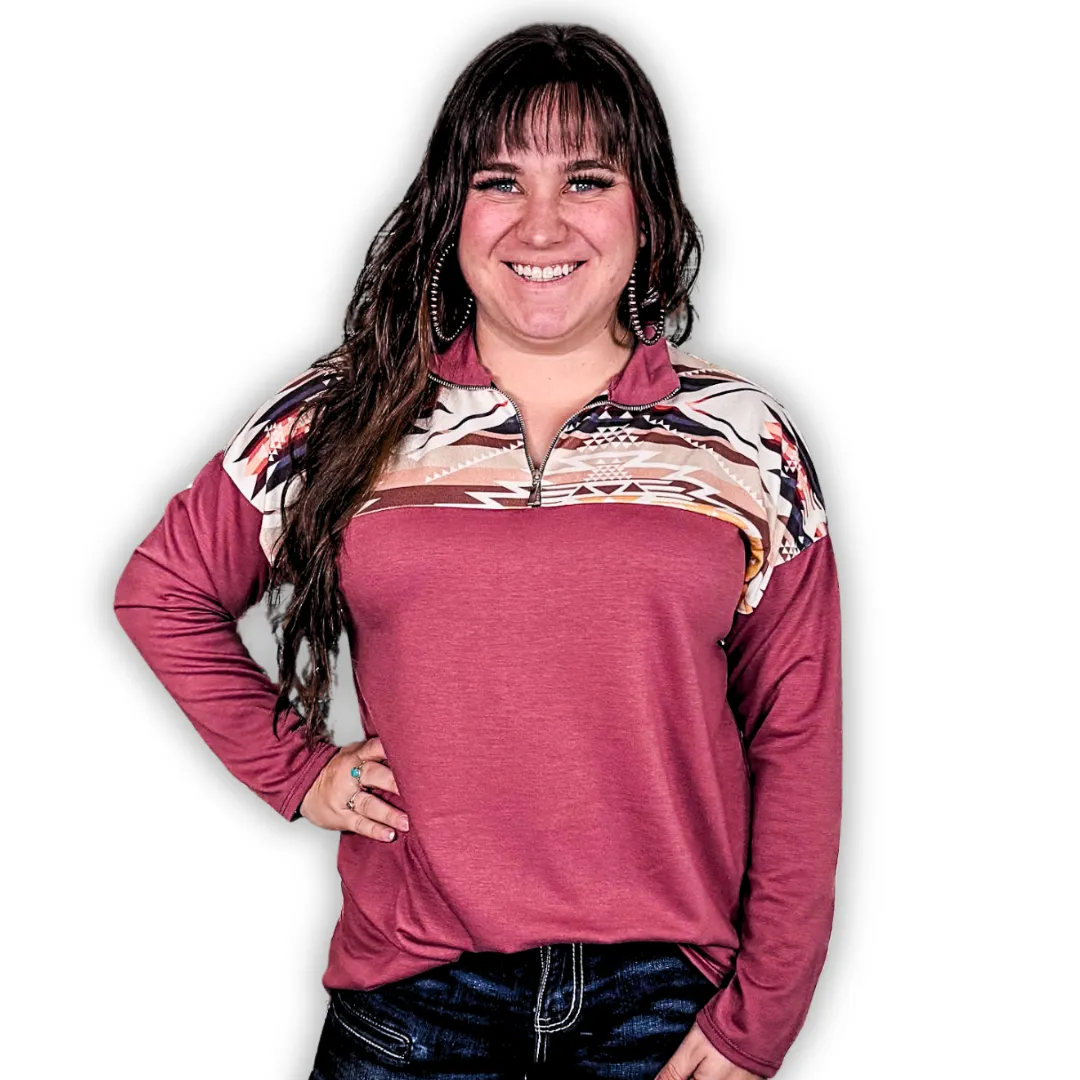 Barrera Aztec Print Pullover - Dark Mauve