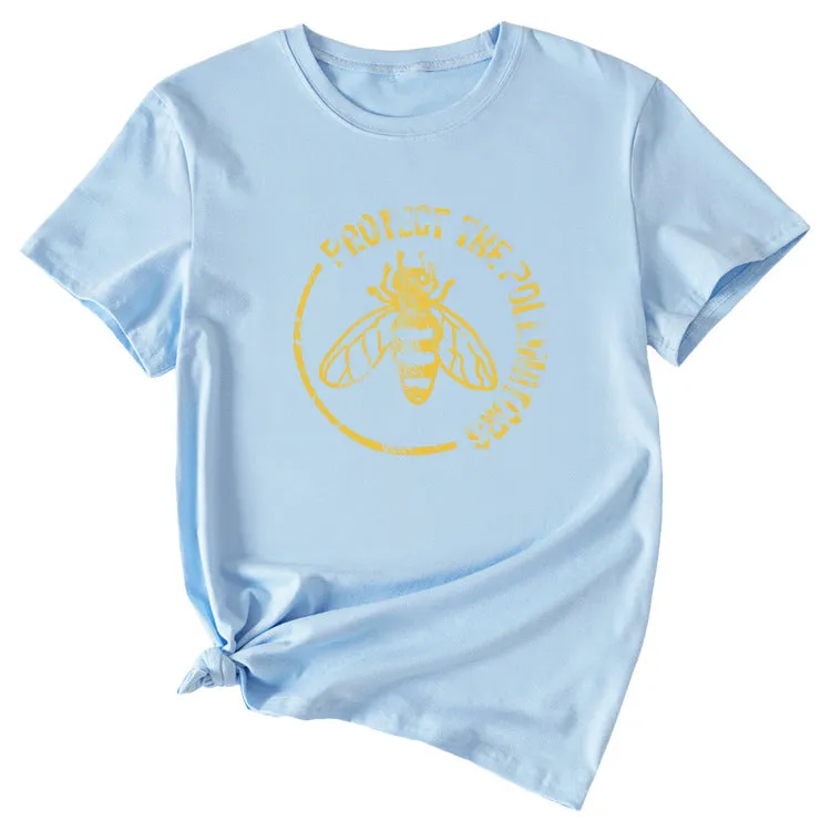Bee Protect The Pollinators Pattern Short Sleeved T-shirt
