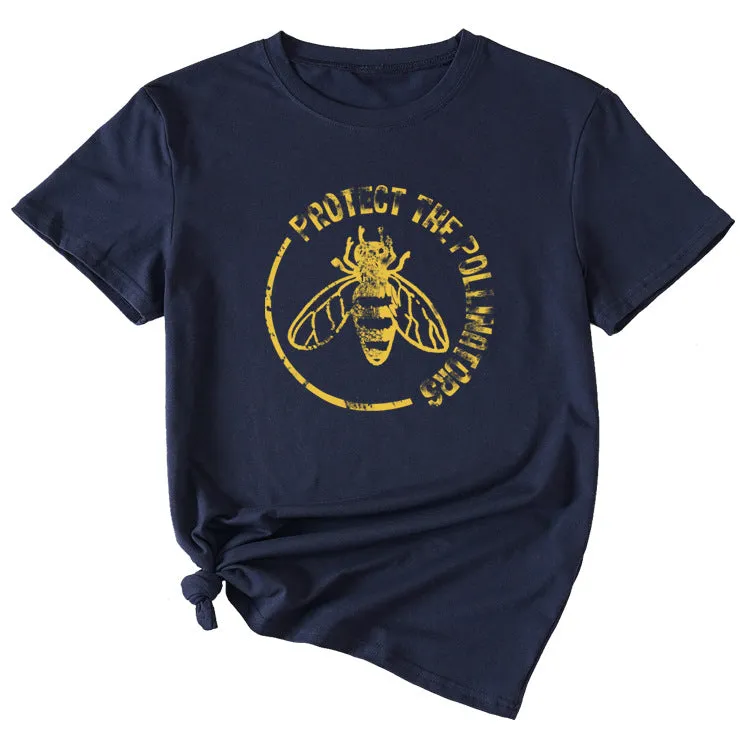 Bee Protect The Pollinators Pattern Short Sleeved T-shirt