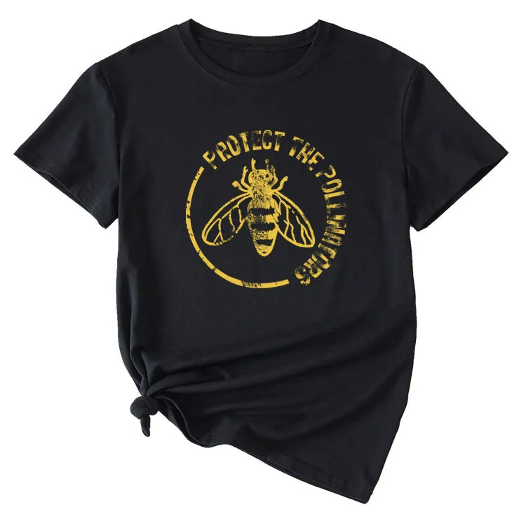 Bee Protect The Pollinators Pattern Short Sleeved T-shirt