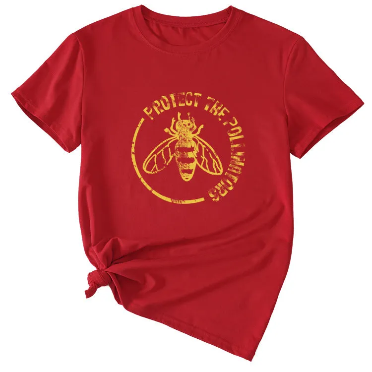 Bee Protect The Pollinators Pattern Short Sleeved T-shirt