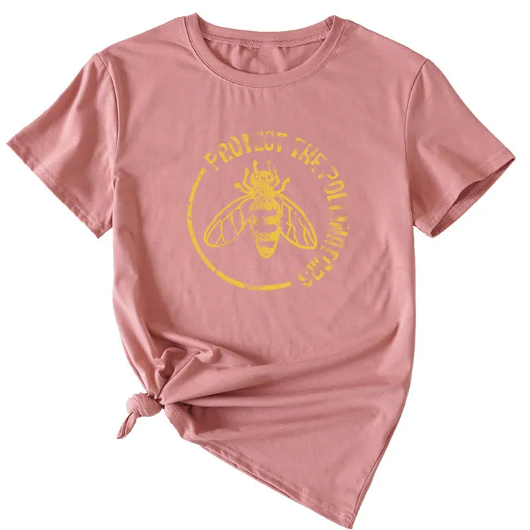 Bee Protect The Pollinators Pattern Short Sleeved T-shirt