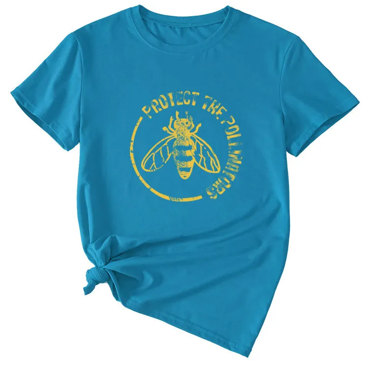 Bee Protect The Pollinators Pattern Short Sleeved T-shirt