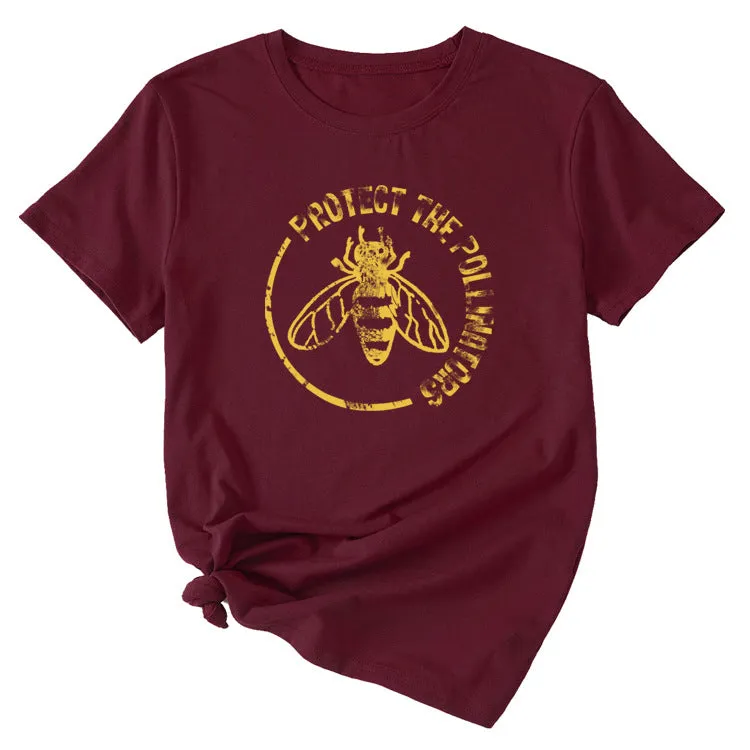 Bee Protect The Pollinators Pattern Short Sleeved T-shirt