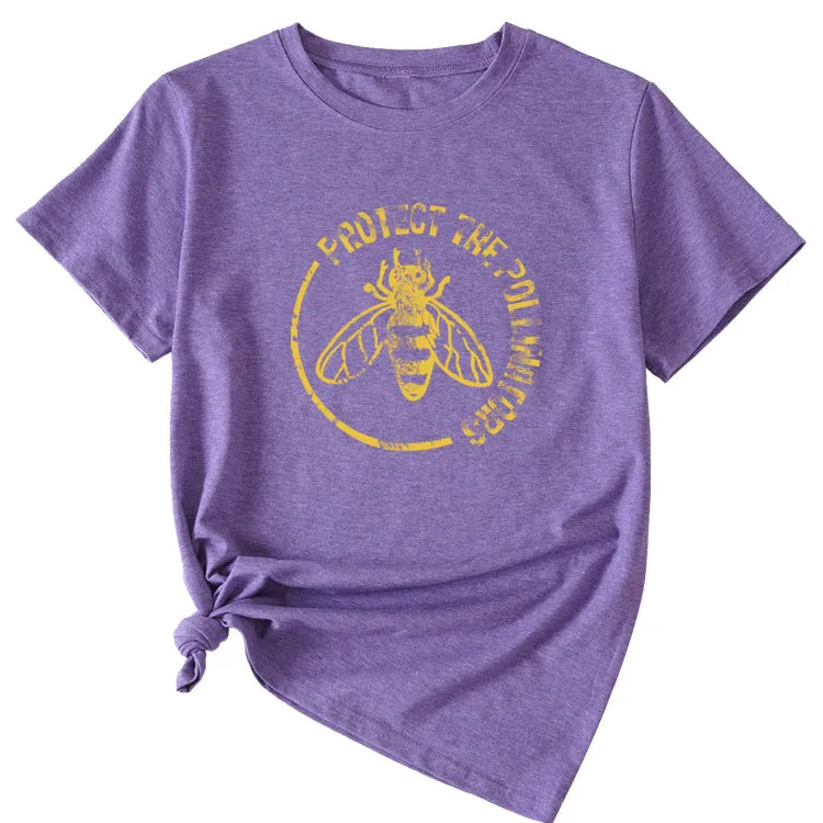 Bee Protect The Pollinators Pattern Short Sleeved T-shirt