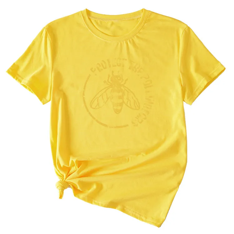 Bee Protect The Pollinators Pattern Short Sleeved T-shirt