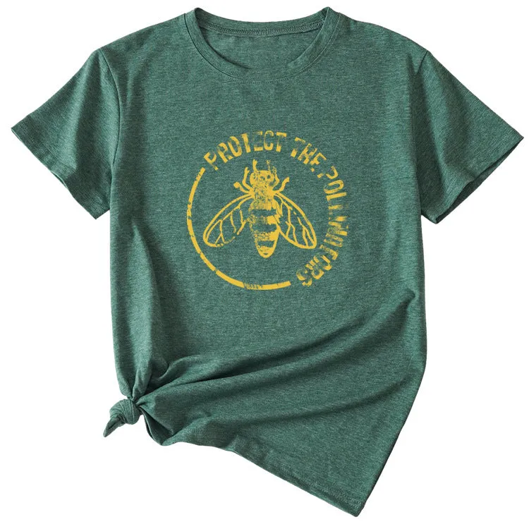 Bee Protect The Pollinators Pattern Short Sleeved T-shirt
