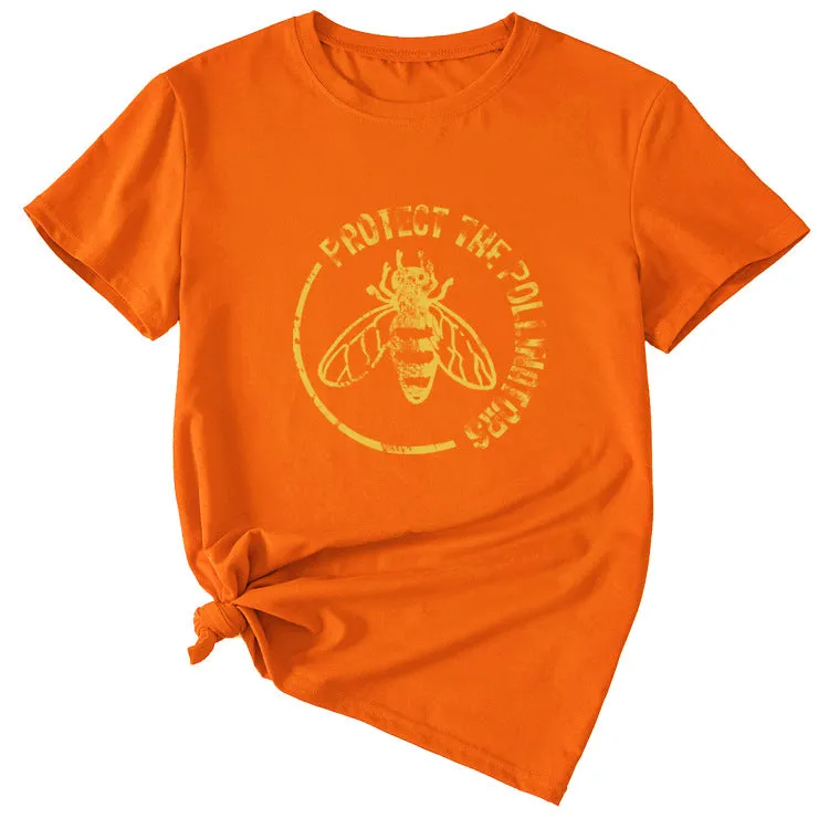 Bee Protect The Pollinators Pattern Short Sleeved T-shirt