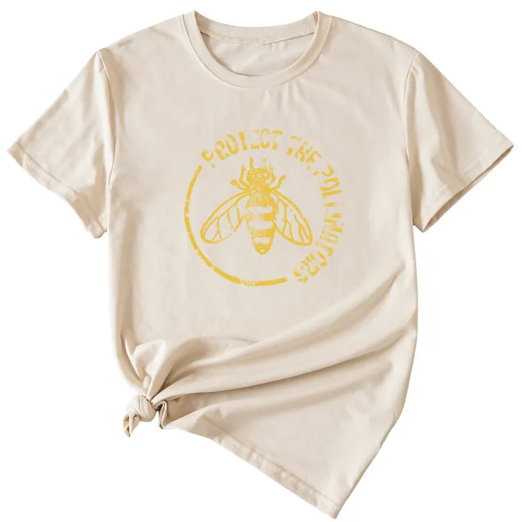 Bee Protect The Pollinators Pattern Short Sleeved T-shirt