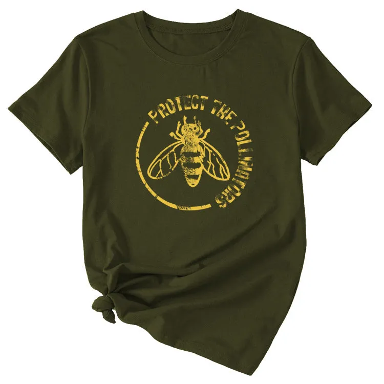 Bee Protect The Pollinators Pattern Short Sleeved T-shirt