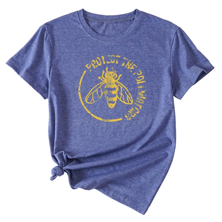 Bee Protect The Pollinators Pattern Short Sleeved T-shirt