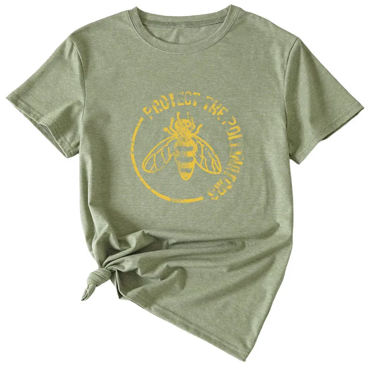 Bee Protect The Pollinators Pattern Short Sleeved T-shirt