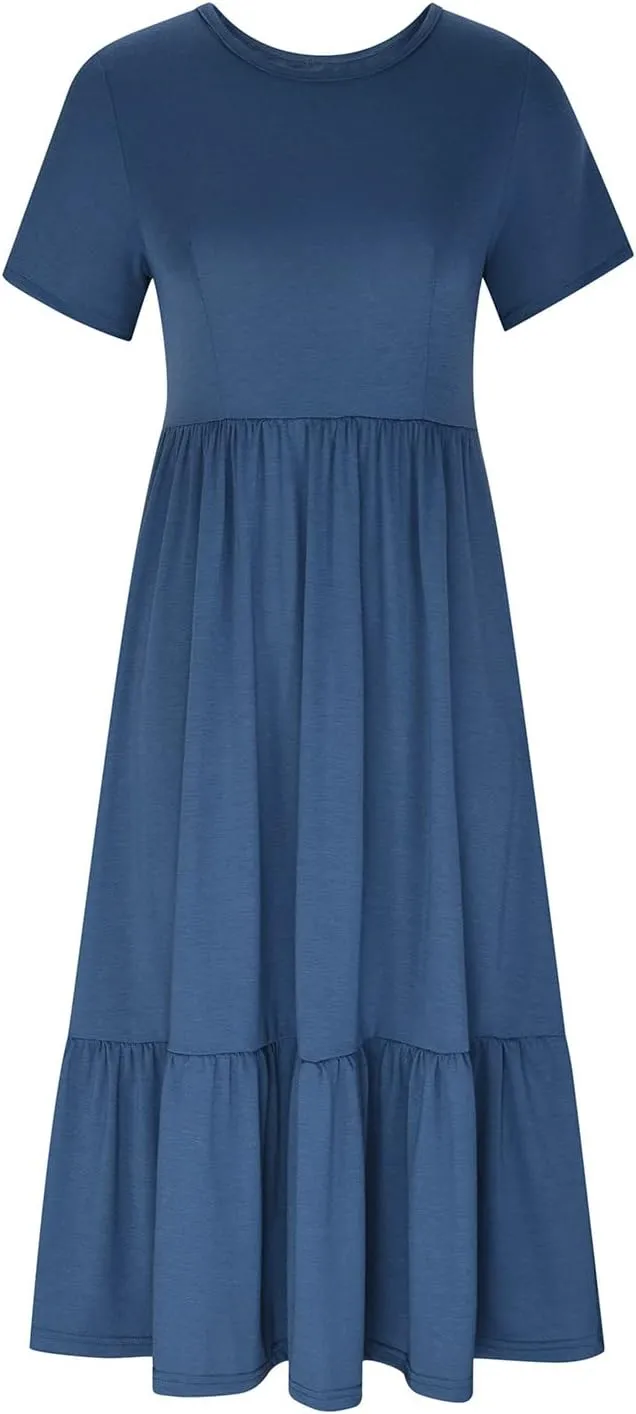 Boho Dresses Women 2024 Summer Casual Short Sleeve A-Line Boho Flowy Beach Dress Vacation Daily Loose Sundress with Pockets