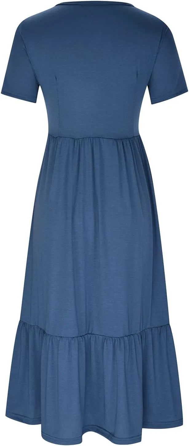 Boho Dresses Women 2024 Summer Casual Short Sleeve A-Line Boho Flowy Beach Dress Vacation Daily Loose Sundress with Pockets
