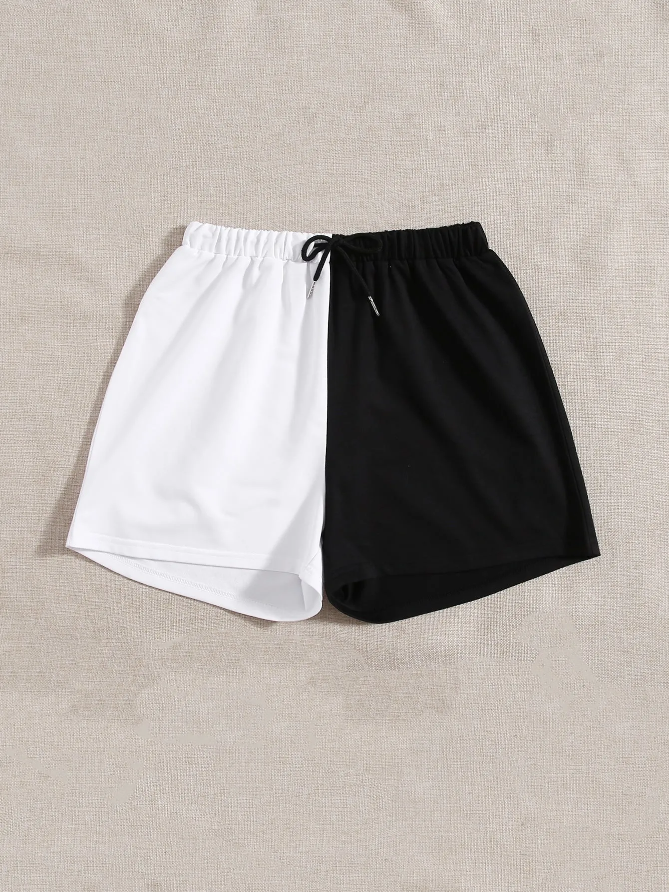 Casual Colorblock Drawstring Natural Women Shorts