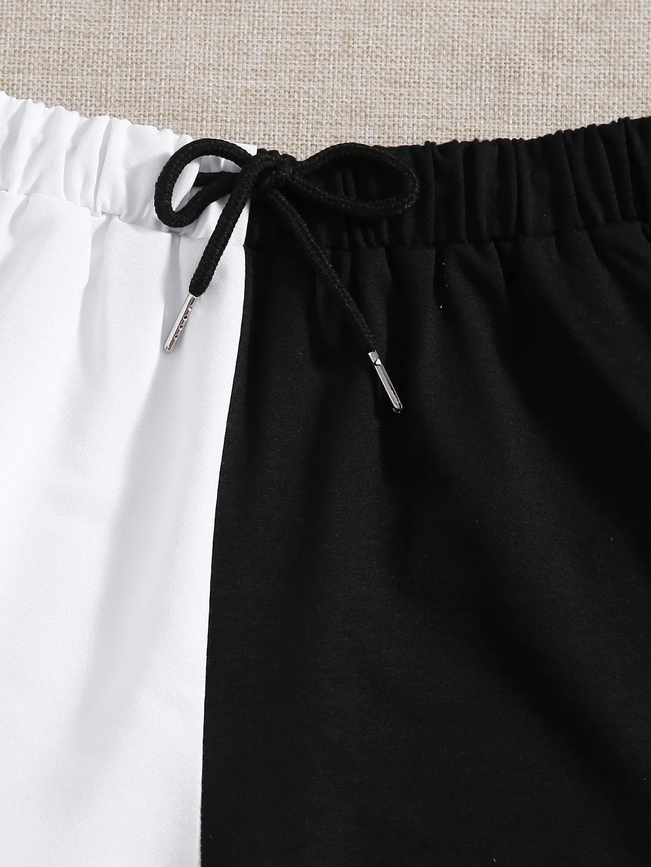 Casual Colorblock Drawstring Natural Women Shorts