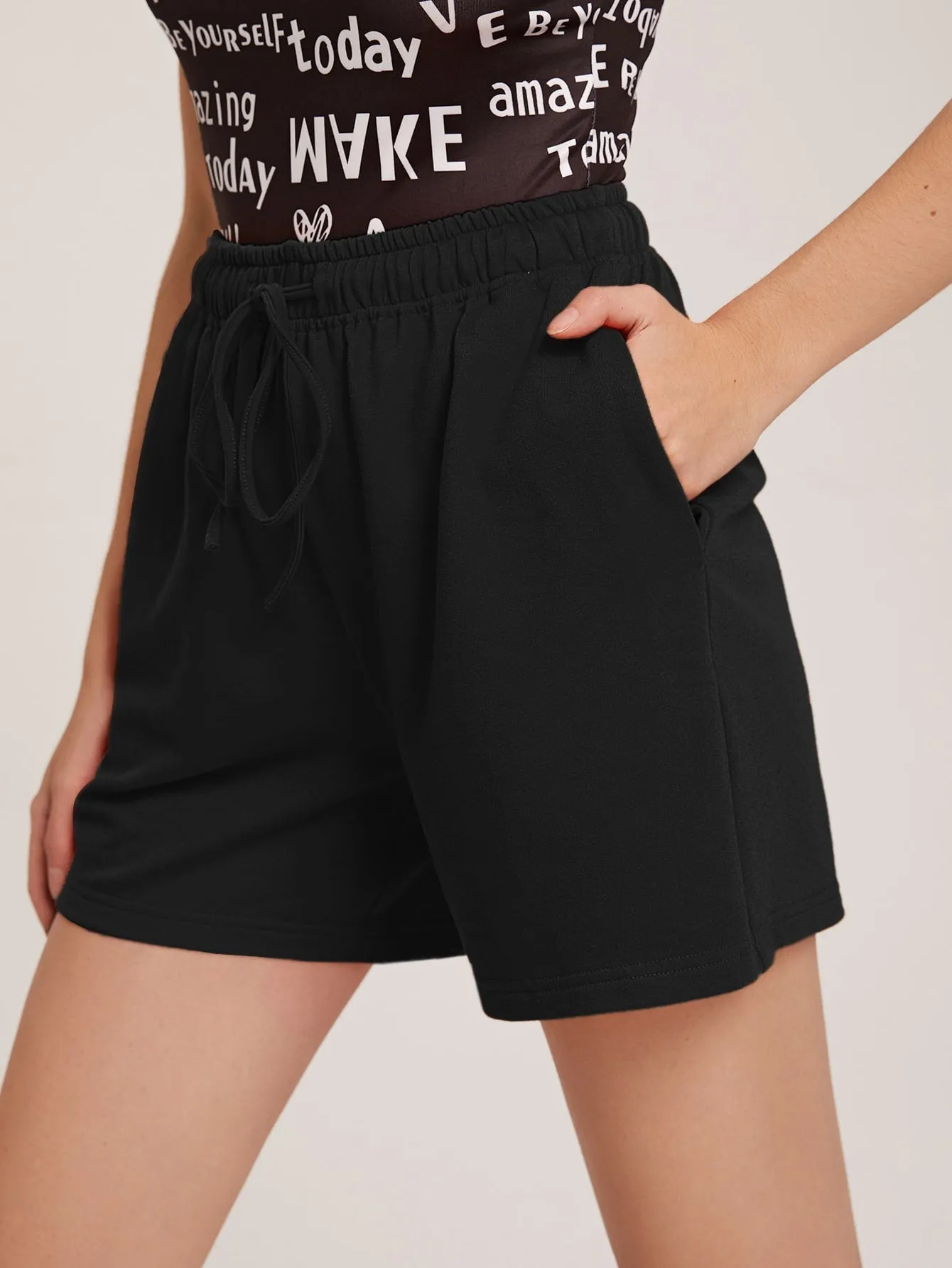 Casual Plain Pocket High Waist Women Shorts