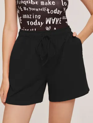 Casual Plain Pocket High Waist Women Shorts