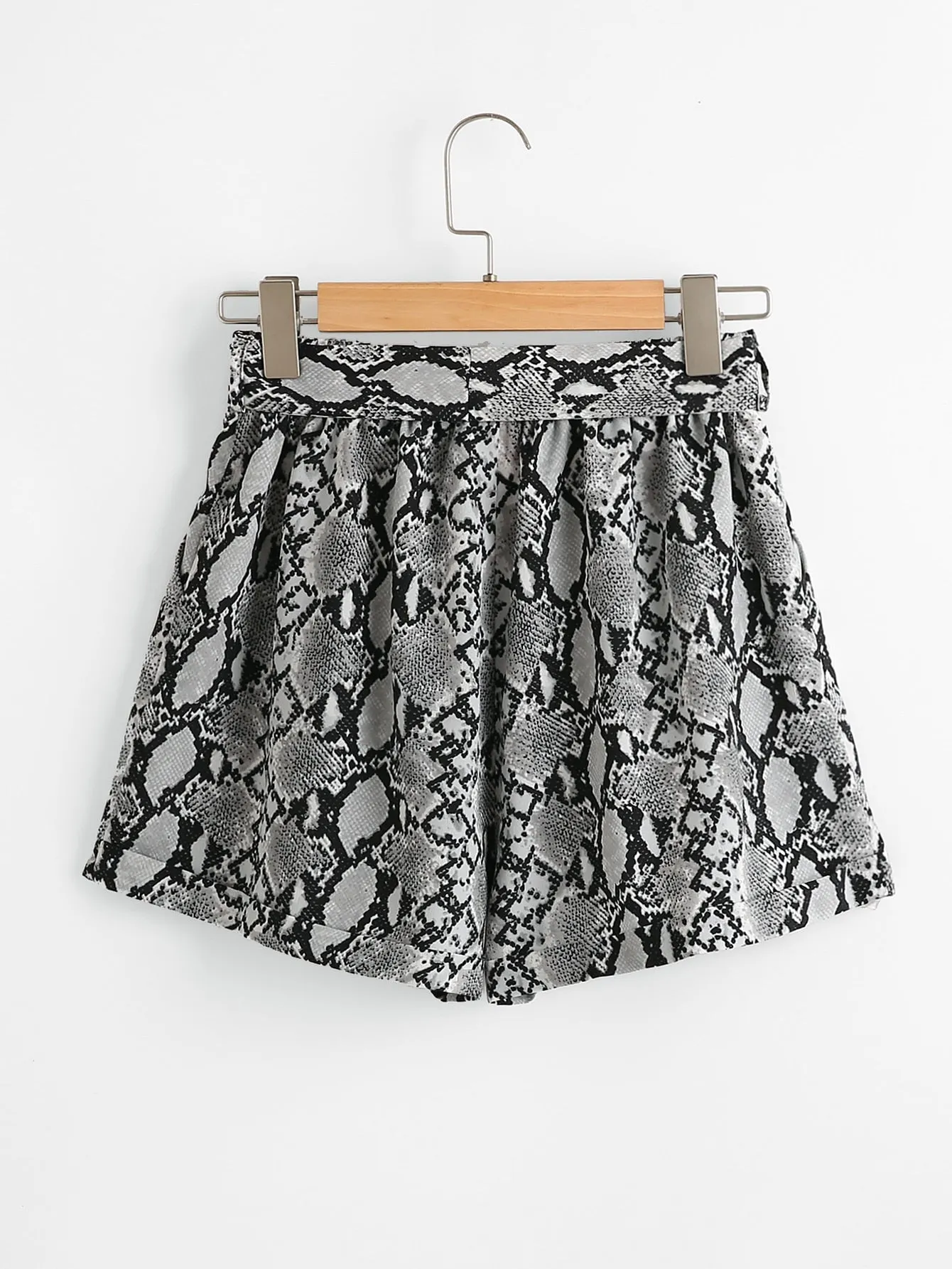 Casual Snakeskin Print Belted High Waist Women Shorts