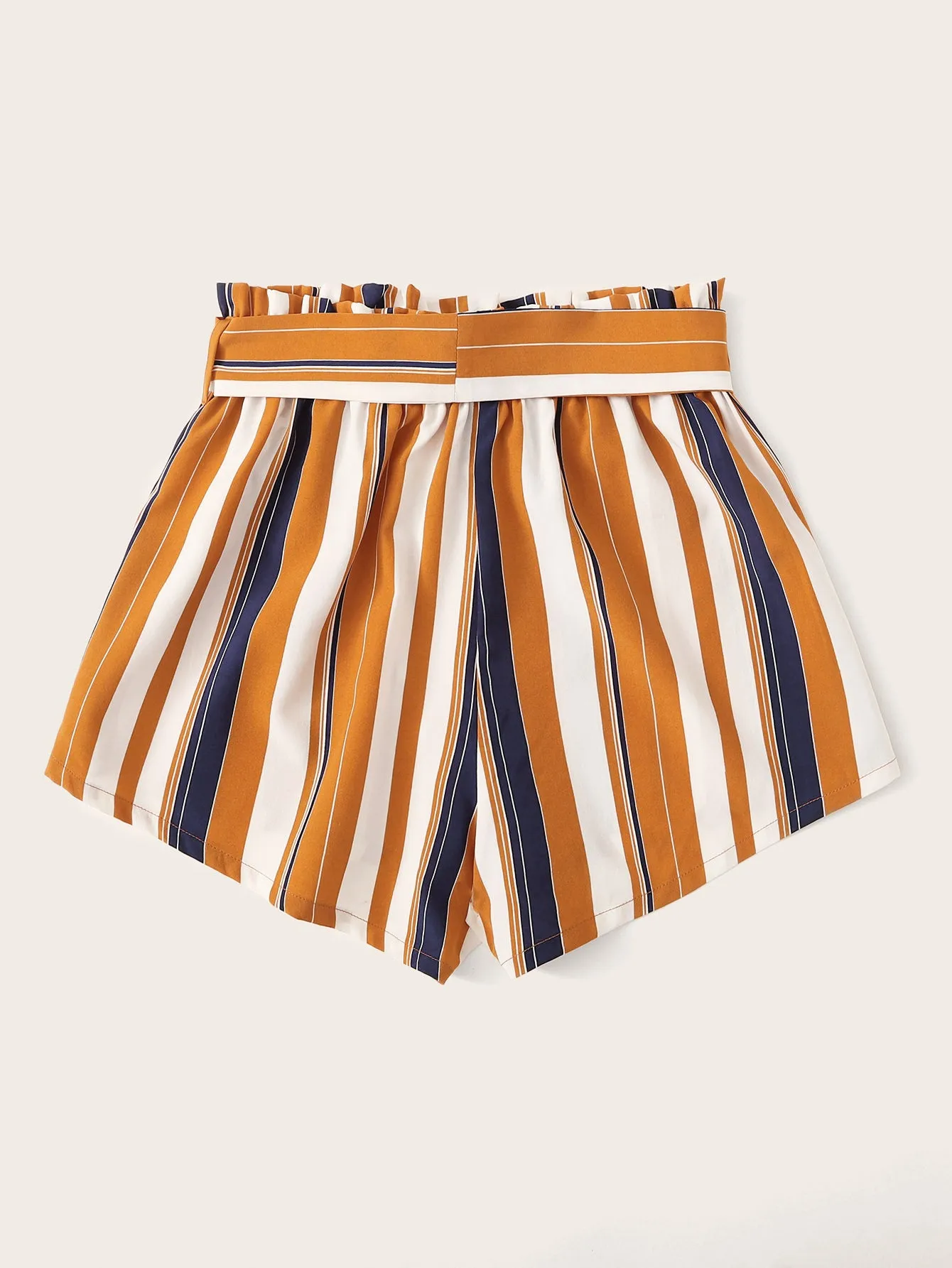 Casual Striped Paper Bag Waist Natural Women Shorts