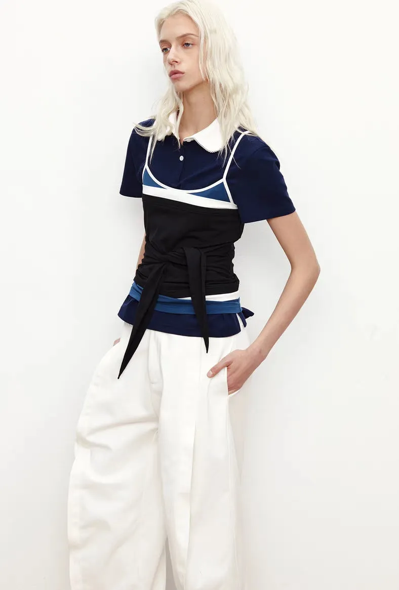Colorblock Tie Detail Cami Top - Y2K Slim Fit Aesthetic