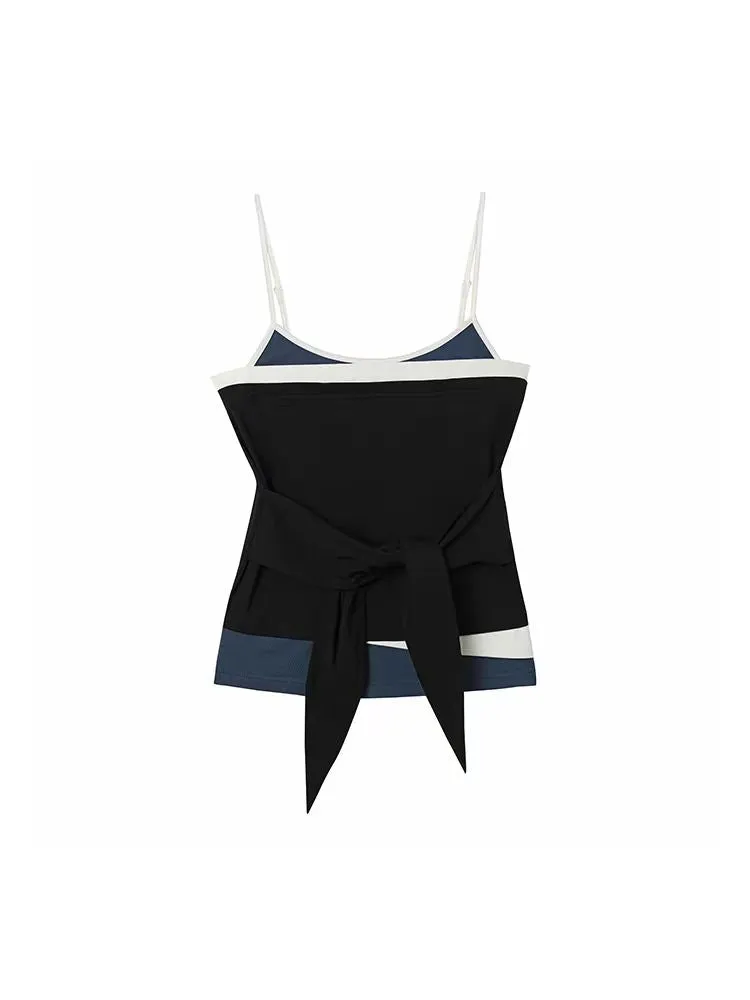 Colorblock Tie Detail Cami Top - Y2K Slim Fit Aesthetic