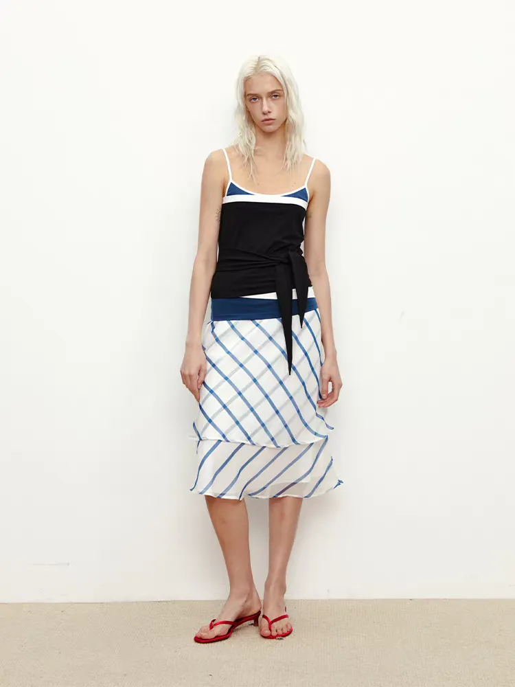 Colorblock Tie Detail Cami Top - Y2K Slim Fit Aesthetic
