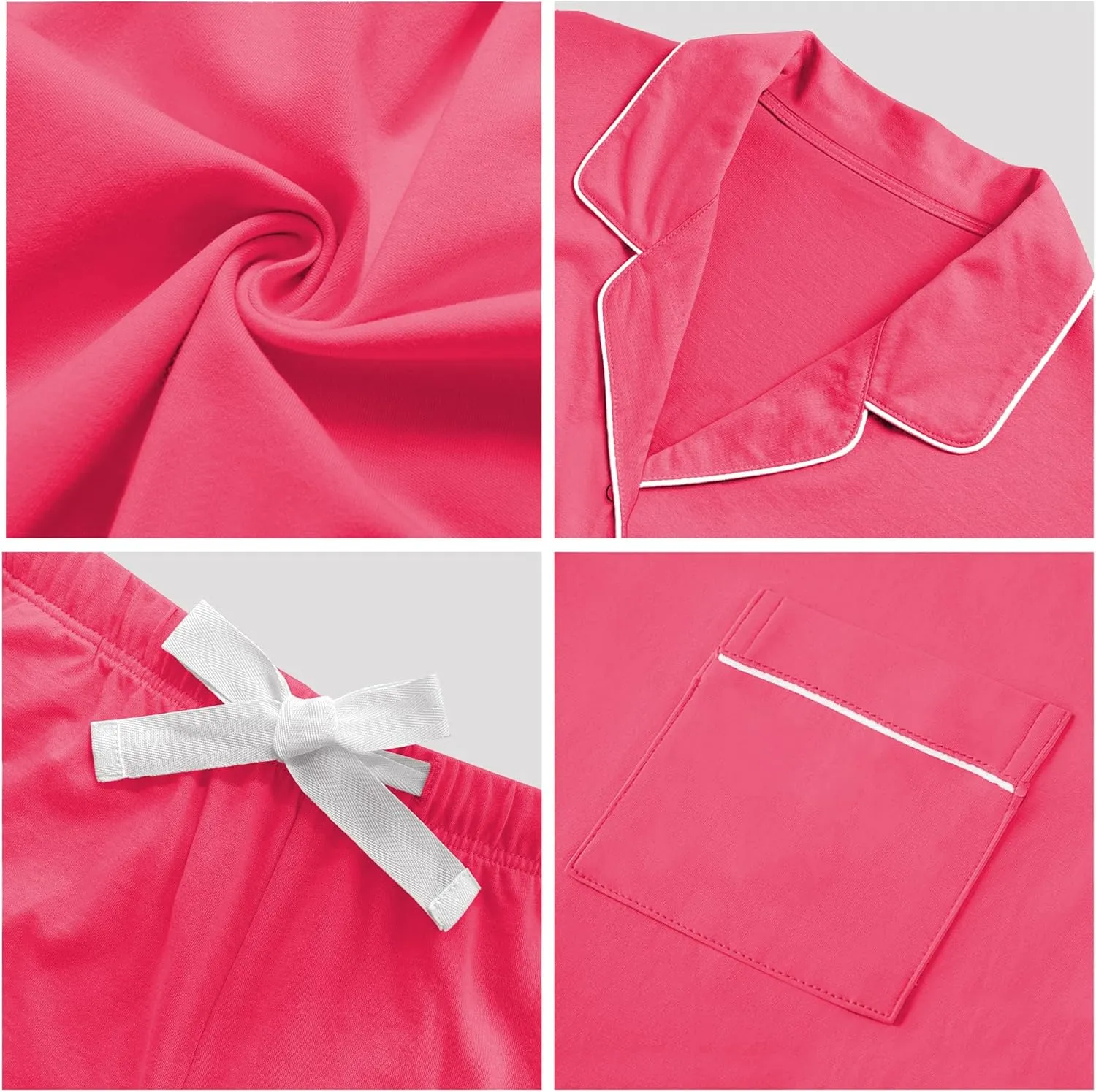 COLORFULLEAF Women's 100% Cotton Pajama Set Button Down Sleepwear Short Sleeve Shirt and Long Pants Soft ladies Lounge Sets