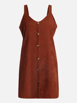 Corduroy V-Neck Buttondown Suspender Dress