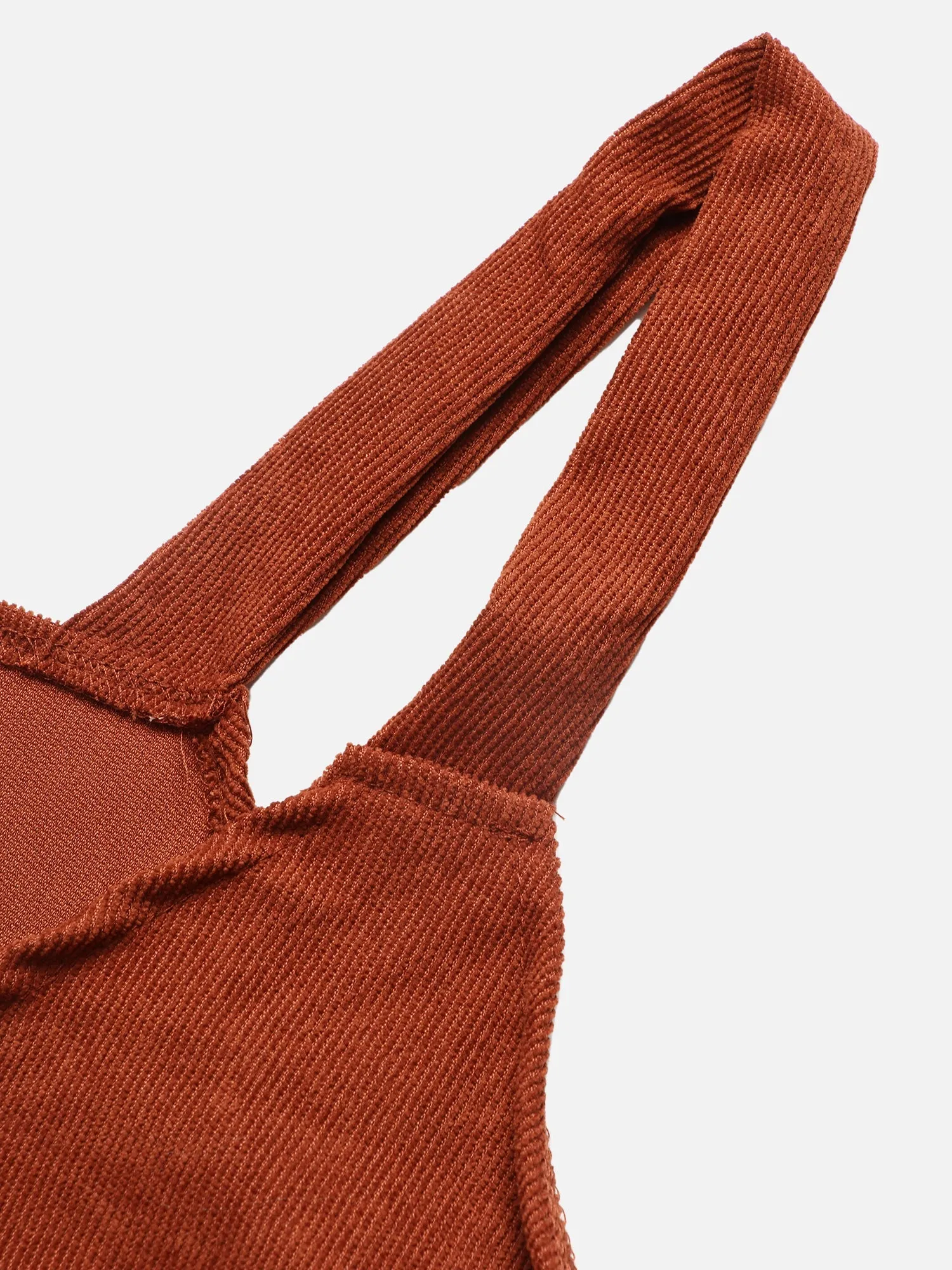 Corduroy V-Neck Buttondown Suspender Dress