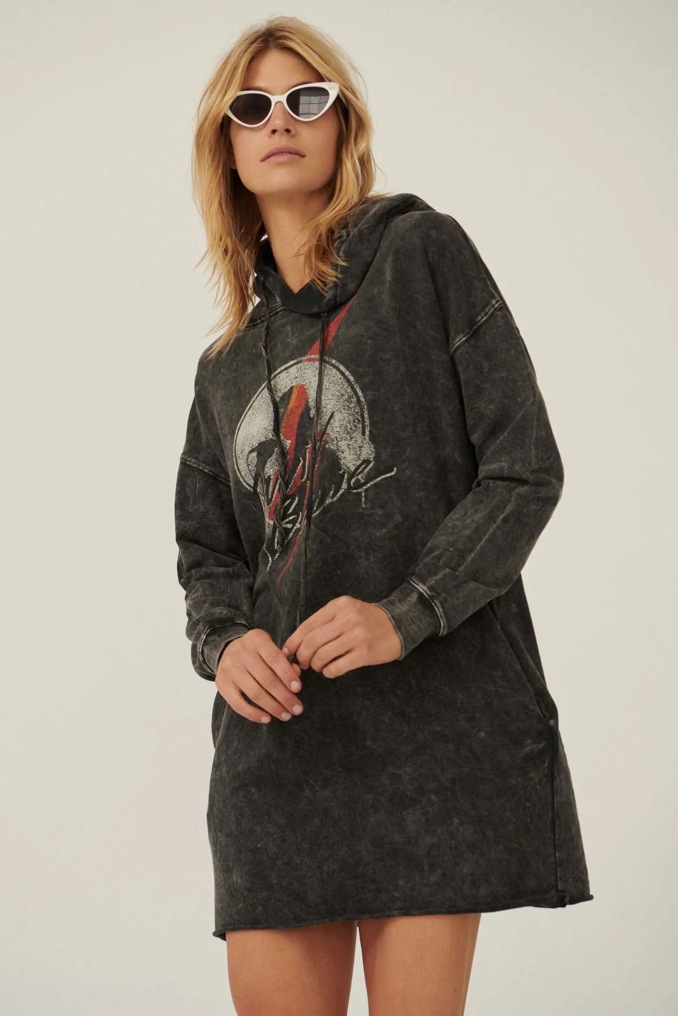 David Bowie Silhouette Graphic Hoodie Mini Dress