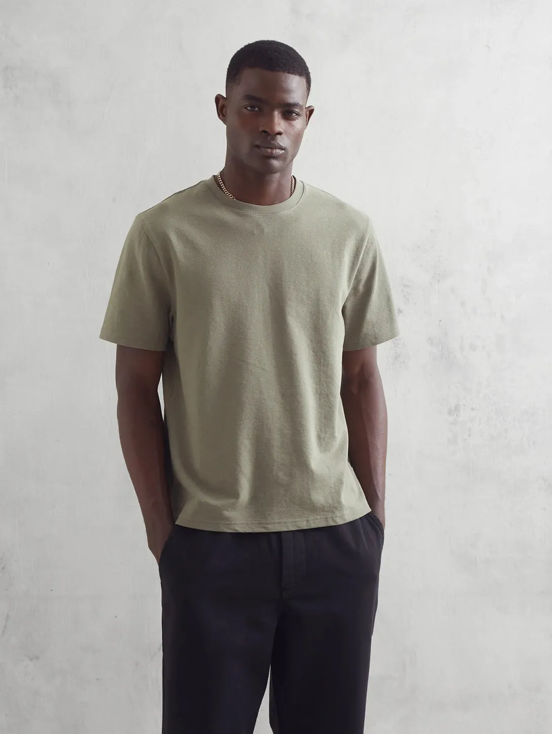 Dean Textured Cotton Tee - Green