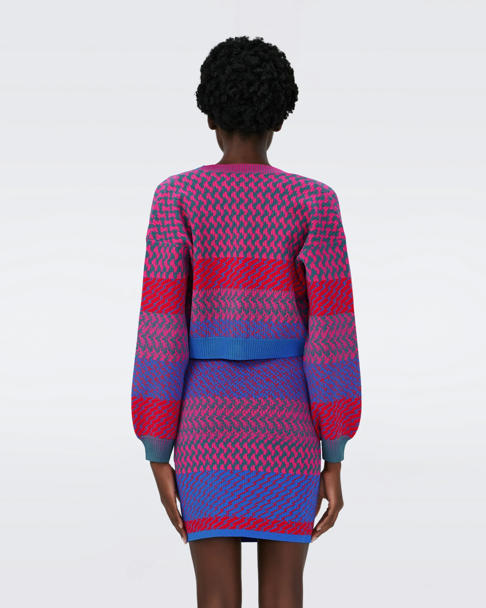 Dvf Rema Cardigan In Multicolor Zigzag Strip Pk/Bu