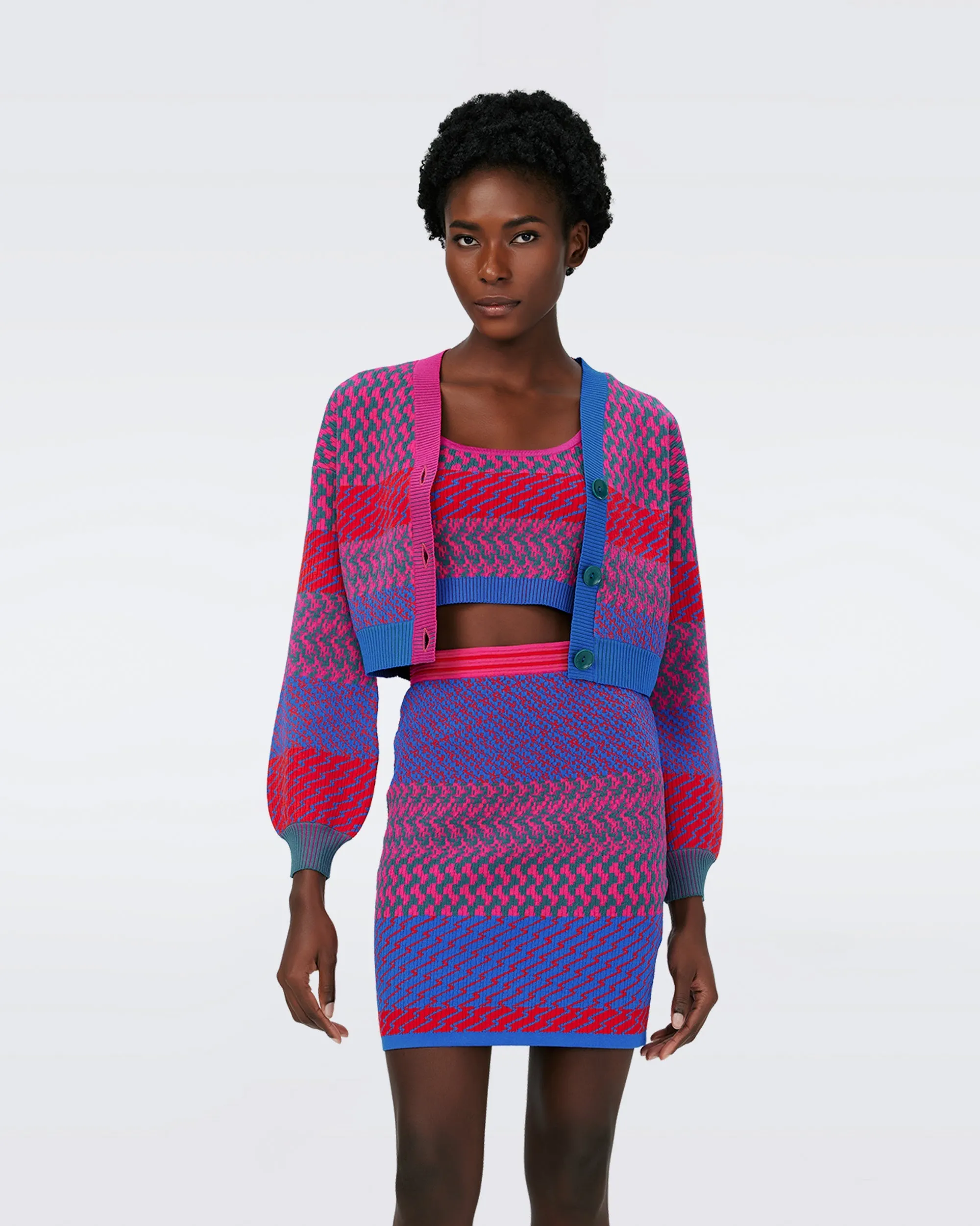 Dvf Rema Cardigan In Multicolor Zigzag Strip Pk/Bu
